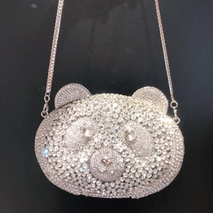 Elegant panda diamond evening clutch bag with crystal rhinestones and silver chain strap