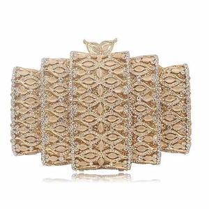 Luxury Rhinestone Evening Clutch Bag With Cat Eye Stone Butterfly Clasp Metal Hard Shell Party Handbag For Women