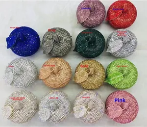 Detailed grid showing fourteen colorful apple-shaped rhinestone evening clutch bags
