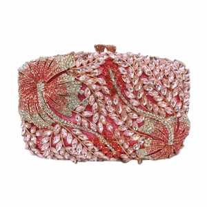 Sac De Soirée Hibiscus Strass Luxe Pochette Femme Alliage Évidé Cristal Floral Sac À Main De Fête Avec Chaîne