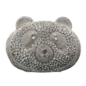 Luxury panda shaped evening clutch bag fully embellished with sparkling silver rhinestones