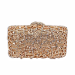 Rhinestone Evening Clutch Bag Musical Note Crystal Hollow Metal Hard Shell Handbag With Chain For Wedding Banquet Party