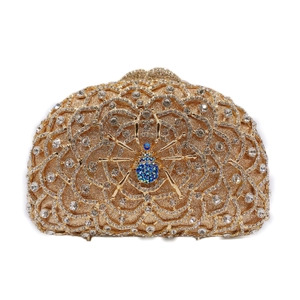 Luxury Spider Clutch Bag Gold Metal Rhinestone Handbag Evening Party Purse Women With Chain Strap