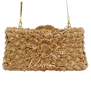 Borsa Da Sera Lusso Strass Fiore 3D Floreale Cristallo Completo Guscio Rigido Catena Metallo Donne Matrimonio Festa