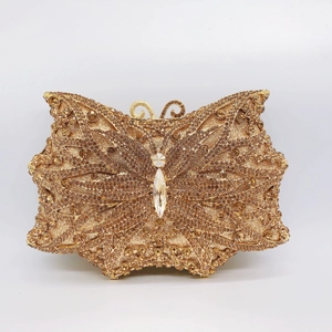 Luxury butterfly-shaped gold clutch bag with champagne rhinestones for evening events