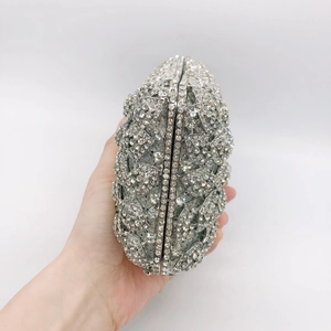 Silver luxury stone clutch evening bag with wavy crystal rhinestones for women