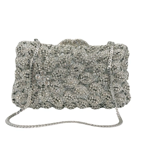 Rhinestone Evening Clutch Bag Metal Crystal Floral Leaf Hard Shell Wedding Party Handbag With Chain Strap For Women