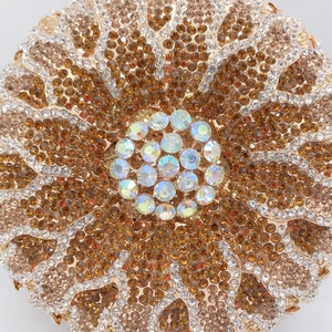 Luxury round floral evening clutch with amber and champagne crystals for women