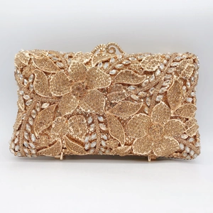 Borsa Da Sera Da Donna Con Fiori Di Strass Pochette Rigida In Metallo Con Catena Rimovibile Per Matrimoni Banchetti