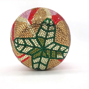 Luxurious spherical clutch purse with multicolor rhinestones and gold metal clasp