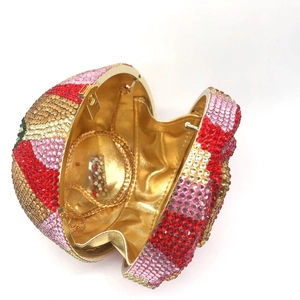 Colorful floral rhinestone evening clutch bag with gold chain and sparkling crystal finish
