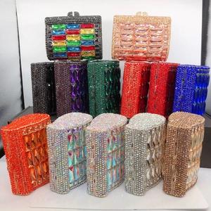 Collection of luxury rectangle rhinestone clutch purses in eleven vibrant colors