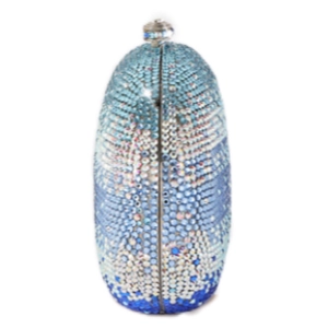 Detail shot of the gradient blue and silver rhinestones on the capsule evening clutch bag