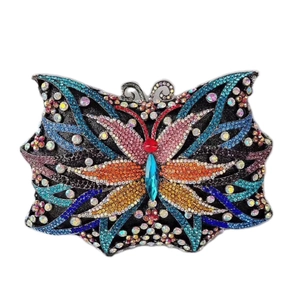 Luxury butterfly clutch bag with colorful rhinestones for evening parties and banquets