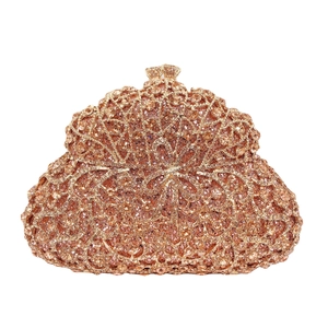 Pochette de soirée scintillante en forme de coquille avec cristaux champagne et métal