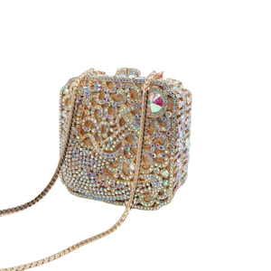Golden anchor diamond evening clutch bag with sparkling rhinestones and chain strap