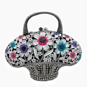 Pochette de soirée panier à fleurs avec émail coloré et strass étincelants