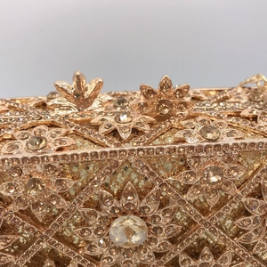 Luxury gold evening clutch bag with sunflower crystal rhinestones and floral clasp
