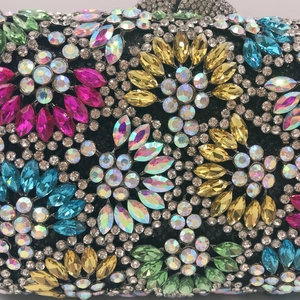 Elegant floral rhinestone evening clutch bag with sparkling colorful crystals and magnetic closure