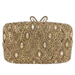 Pochette De Soirée Élégante En Strass Motif Vagues Coque Rigide En Métal Fermoir Nœud Sac À Main Mariage Femmes