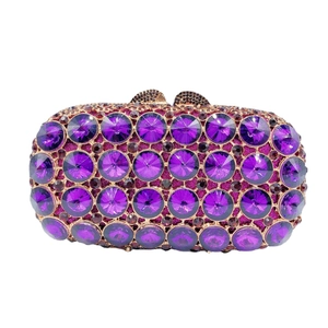 Elegant purple crystal evening clutch bag with sparkling rhinestones and metal clasp
