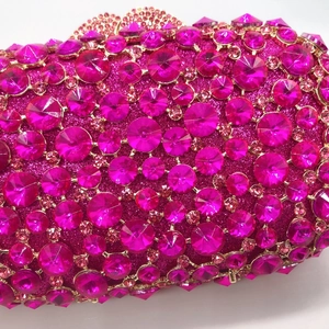 Luxurious magenta rhinestone clutch bag with sparkling crystals for elegant wedding parties
