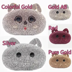 Sparkling rabbit-shaped evening clutch bag with crystals in multiple elegant colors