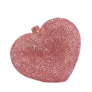 Heart Shaped Evening Clutch Bag Full Rhinestone Crystal Purse Metal Chain For Women Party Wedding Luxury Sparkling