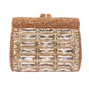 Luxury Rhinestone Evening Bag Rectangular Crystal Encrusted Clutch Purse With Metal Frame For Party Wedding