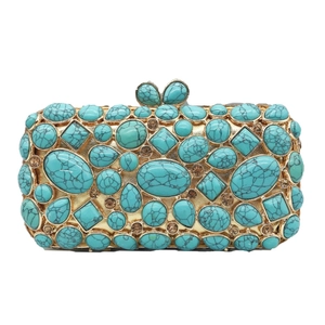 Borsa Da Sera Di Lusso Clutch Metallo Strass Agata Turchese Pietra Preziosa Scatola Rigida Per Matrimonio Festa Banchetto