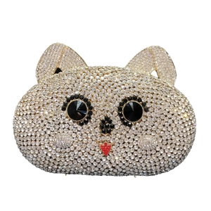 Sparkly crystal rabbit evening bag with rhinestones and metal hollow out design for women