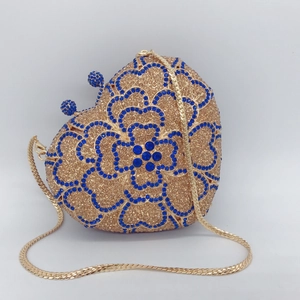 Heart Shaped Evening Clutch Bag Rhinestone Flower Metal Hard Shell Party Wedding Handbag For Women With Chain