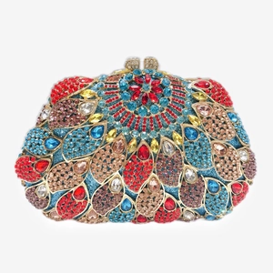 Pochette De Soirée De Luxe En Strass Sac À Main En Métal Ajouré Motif Paon Fleur Pour Mariage Fête Gala Élégant