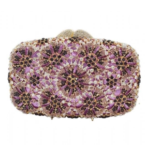Elegant dandelion pattern clutch bag with sparkling purple and silver rhinestones