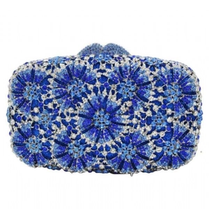 Blue and silver rhinestone evening clutch with hollow dandelion pattern for formal events