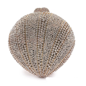 Sac De Soirée Forme Coquille Luxe Métal Strass Cristal Chaîne Creuse Sac À Main Pour Femmes Mariage Fête Banquet