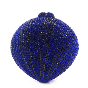 Pochette de soirée en forme de coquillage bleu foncé avec cristaux brillants sertis
