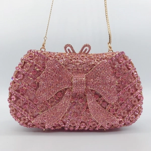 Rhinestone Bow Evening Bag Luxury Metal Hollow Crystal Clutch With Chain Strap For Women Wedding Party Banquet