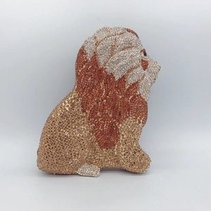 Exquisite dog-shaped dinner clutch bag with sparkling hand-set multicolored rhinestones
