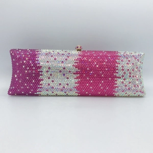 Macro shot of rectangular pink and silver rhinestone crystal clutch bag detail