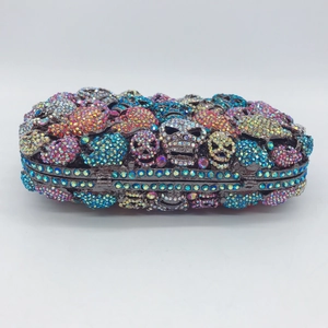 Luxury skull evening clutch bag with colorful rhinestones on a metal frame