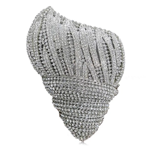Sparkling conch shell evening clutch bag with silver rhinestones and crystal embellishments