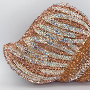 Luxury conch shell evening clutch bag with sparkling champagne gold rhinestones