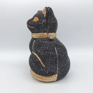 Sparkling black and gold rhinestone cat evening clutch bag for formal dinner parties