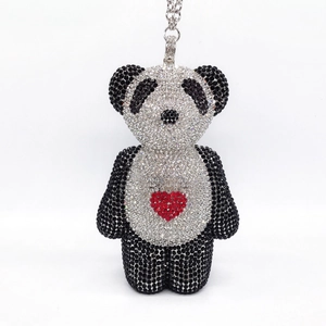 Panda Evening Bag Full Rhinestone Metal Clutch With Detachable Chain Heart Detail For Party Wedding Gala Women