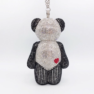 Exquisite panda evening clutch bag with sparkling crystals and red heart detail