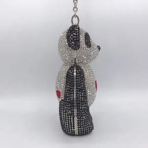 Luxury panda-shaped evening bag with black and white rhinestones and silver chain