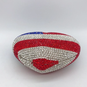 Sparkling heart-shaped clutch bag with American flag crystal patterns for formal party