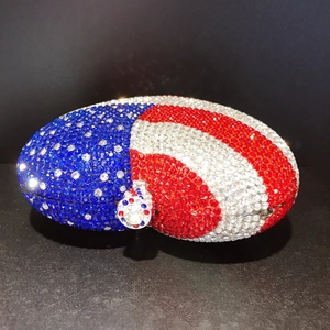 Sparkling crystal US flag heart-shaped evening clutch bag with rhinestones