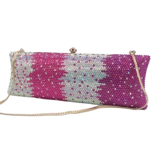 Gradient rhinestone evening clutch bag with gold chain strap for formal party